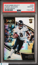Load image into Gallery viewer, Lamar Jackson 2018 Panini Select Silver Prizm #205 PSA 10