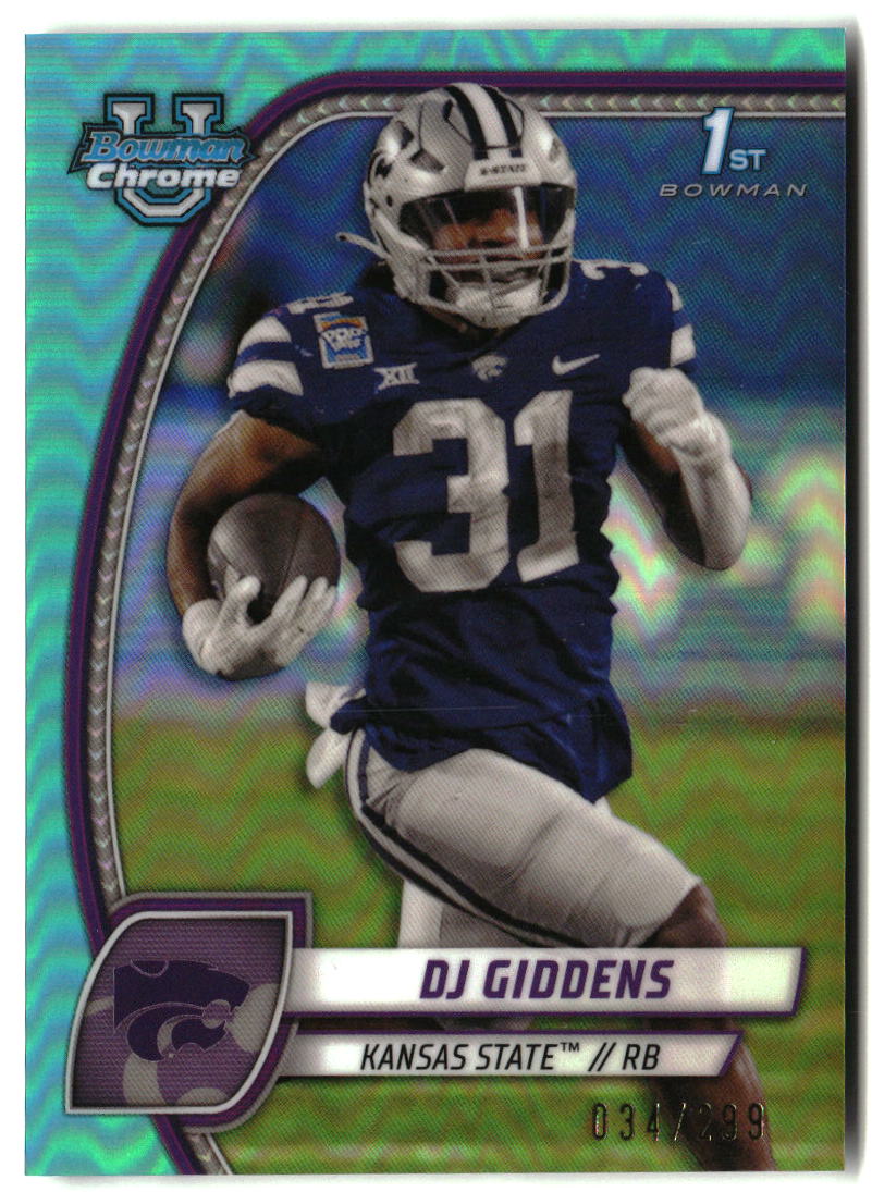 DJ Giddens 2024 Bowman University Chrome Aqua Refractor #33 #/299