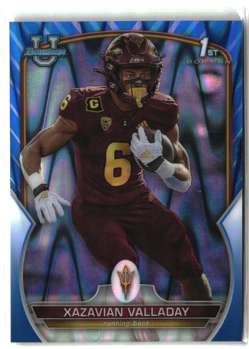 Xazavian Valladay 2022 Bowman University Chrome Blue RayWave Refractor #64 #/199