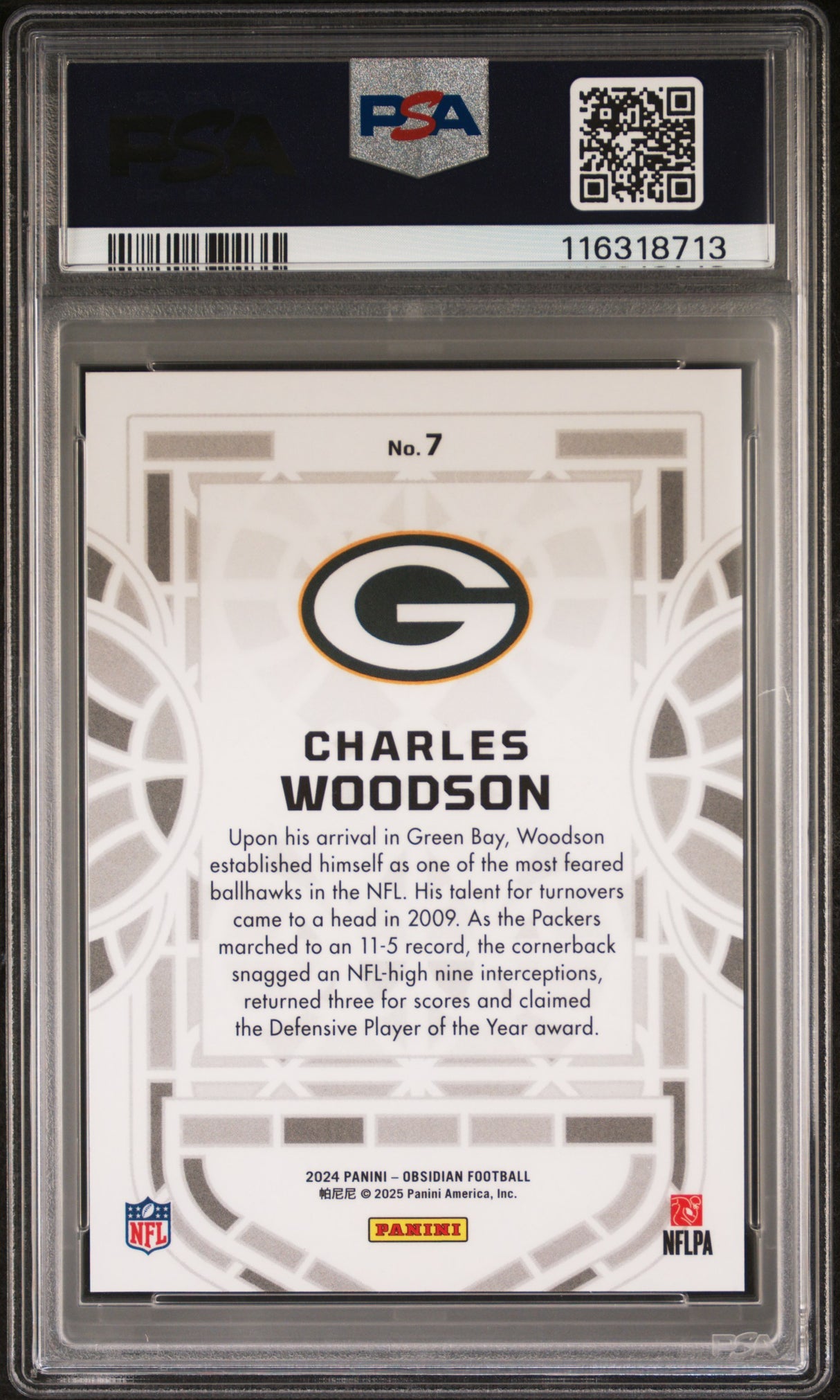 Charles Woodson 2024 Panini Obsidian Black Stained Glass #7 PSA 9