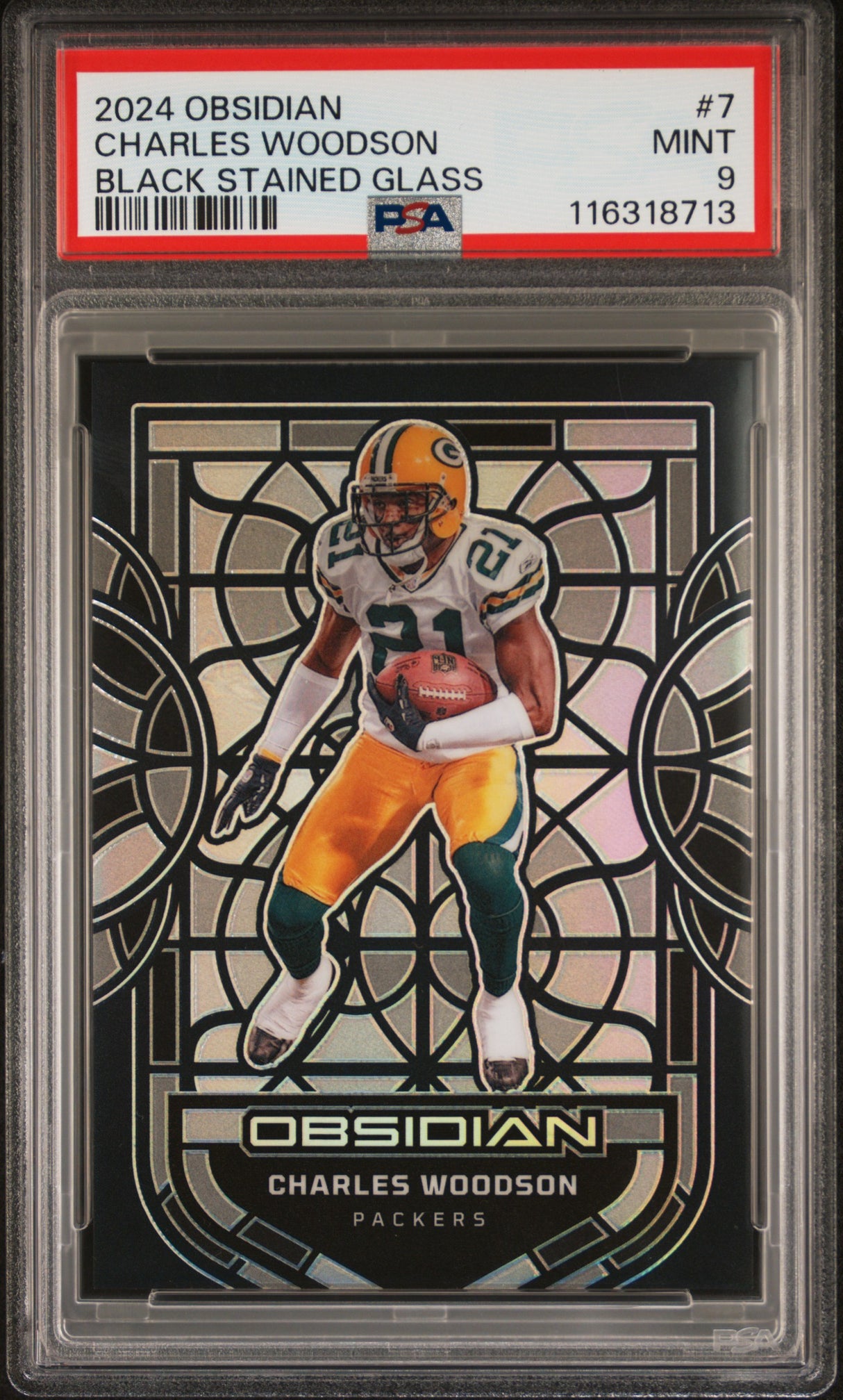 Charles Woodson 2024 Panini Obsidian Black Stained Glass #7 PSA 9