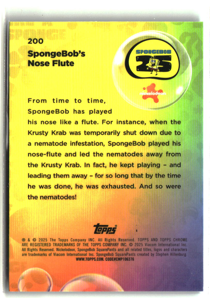 2025 Topps Chrome SpongeBob SpongeBob's Nose Flute Aqua Lava #200