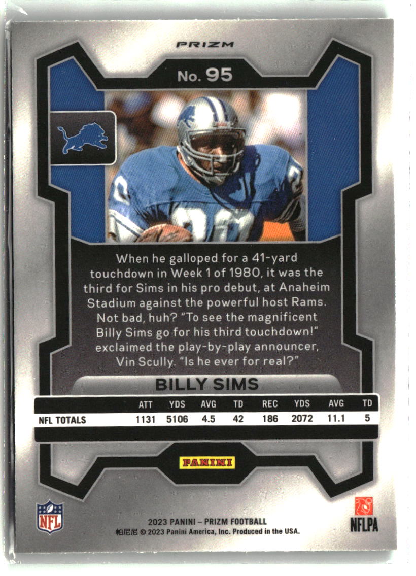 Billy Sims 2023 Panini Prizm Green Wave #95