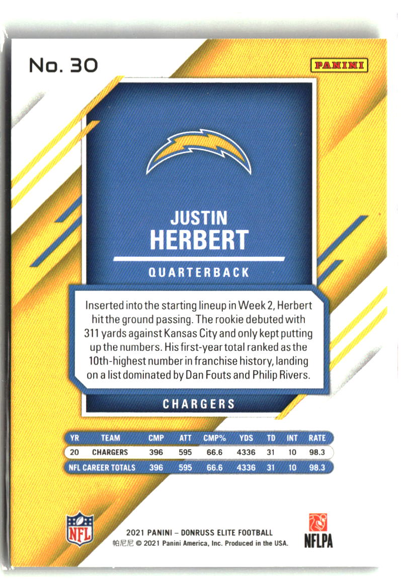 Justin Herbert 2021 Donruss Elite #30