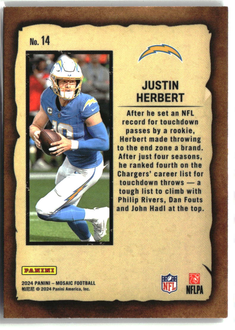 Justin Herbert 2024 Panini Mosaic Notoriety #14