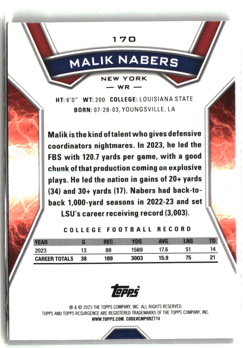 Malik Nabers 2024 Topps Resurgence #170