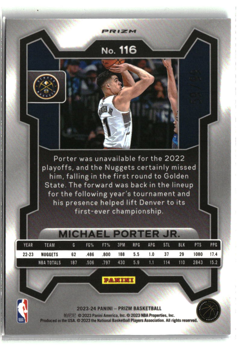 Michael Porter Jr. 2023-24 Panini Prizm Prizms Blue Seismic #116 #/99