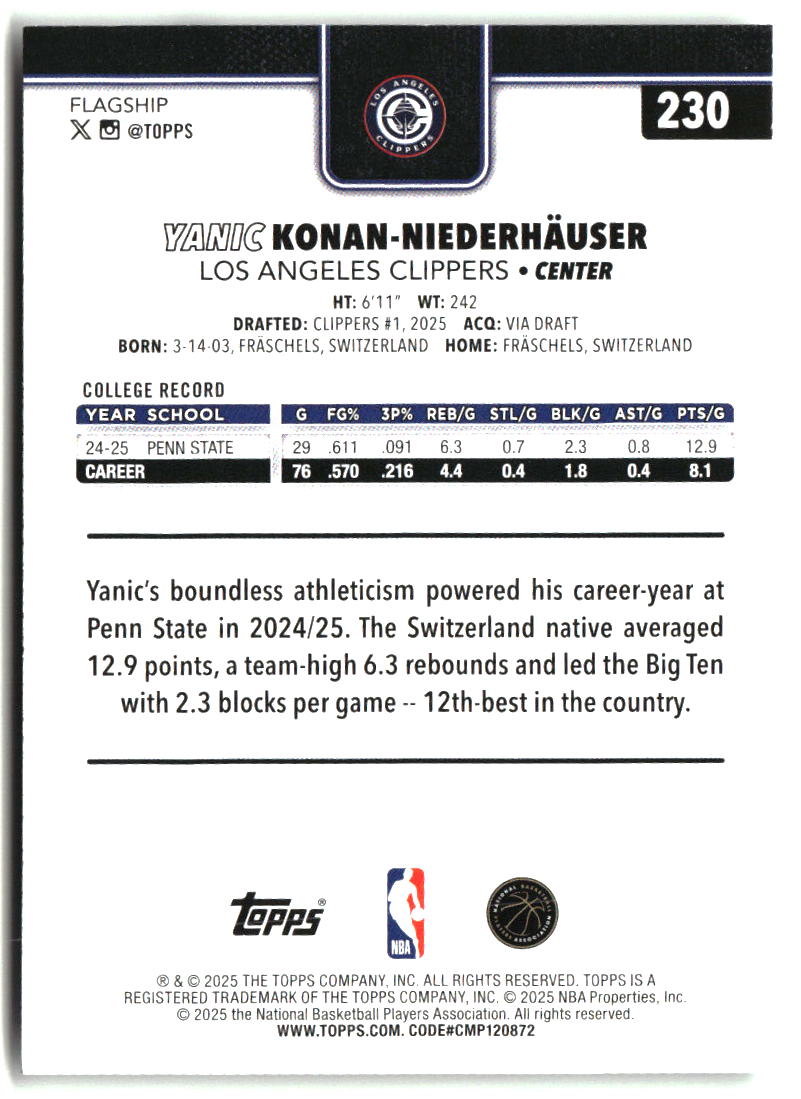 Yanic Konan-Niederhäuser 2025-26 Topps #230