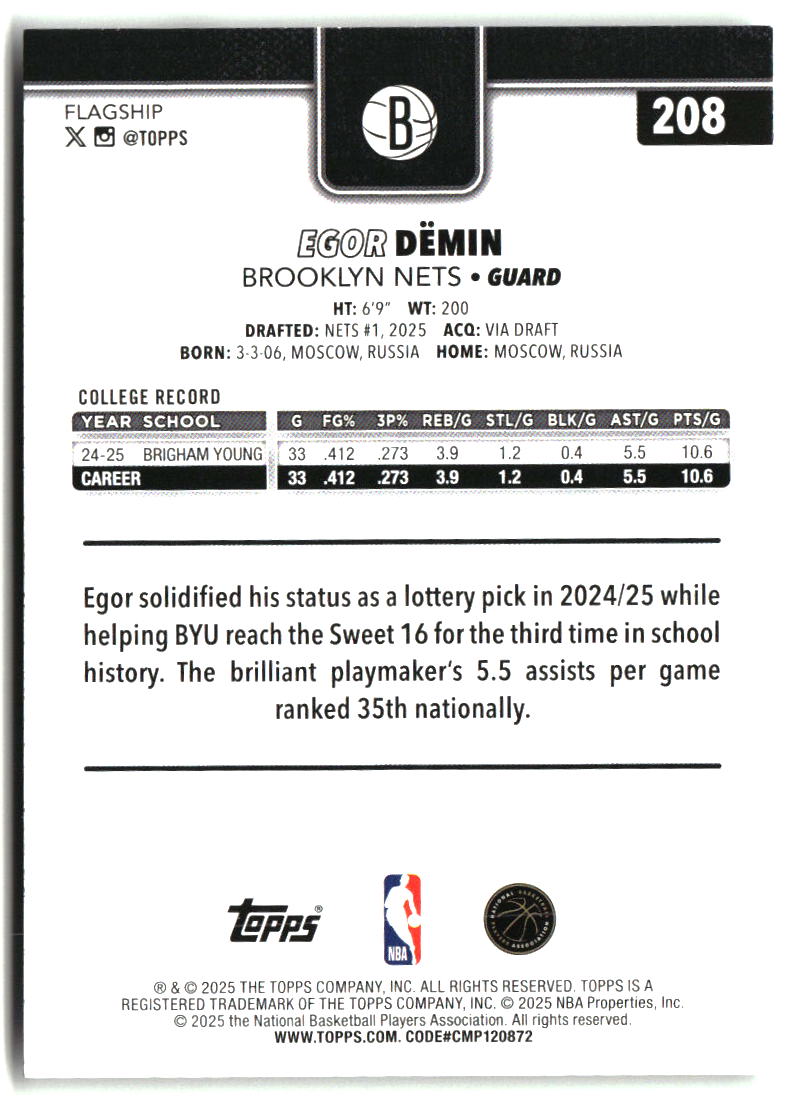 Egor Dëmin 2025-26 Topps #208