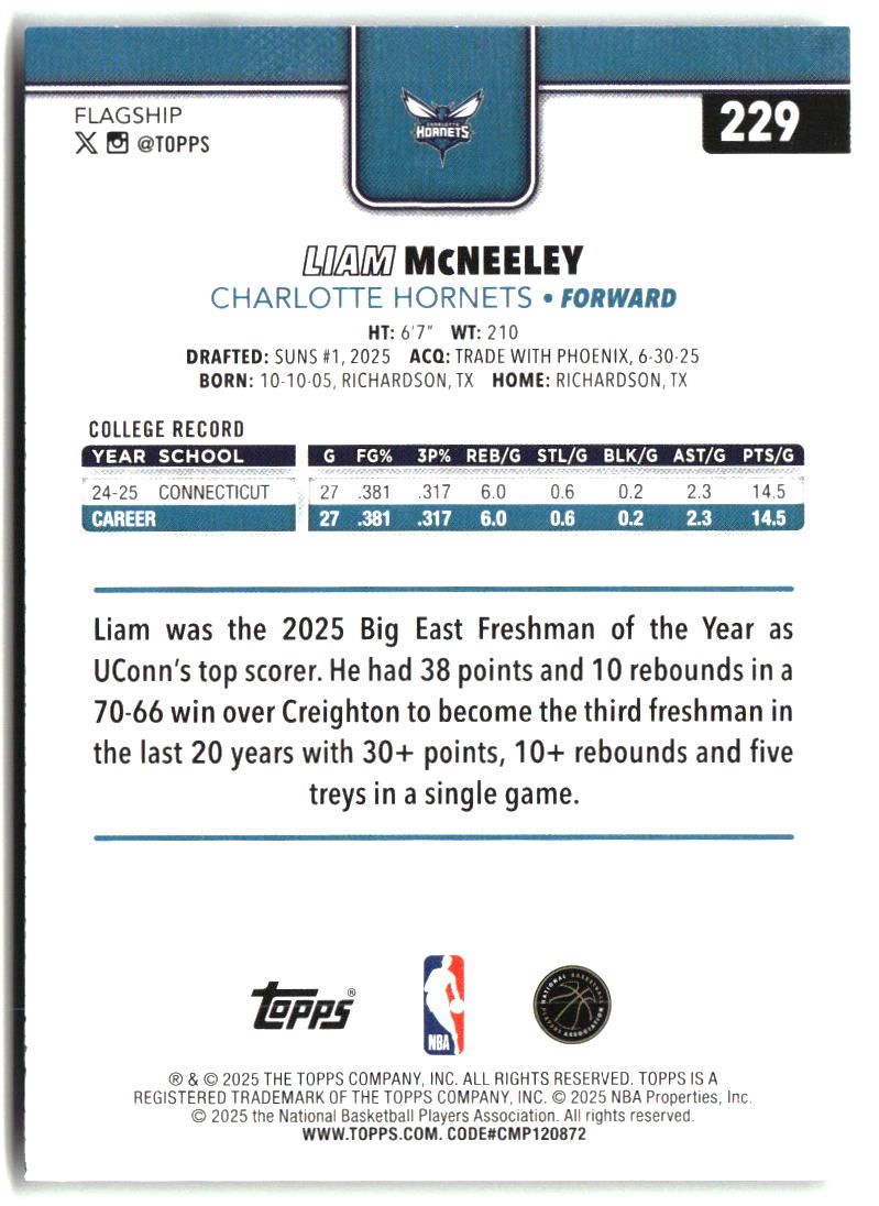 Liam McNeeley 2025-26 Topps #229