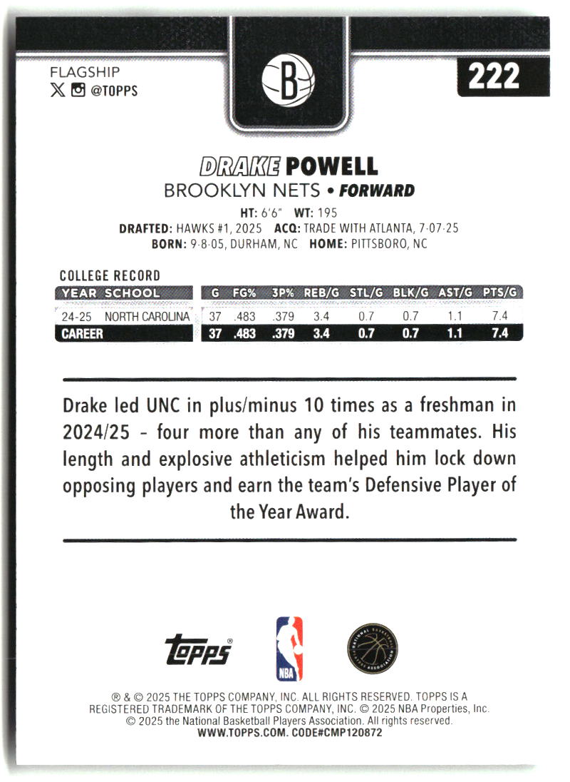 Drake Powell 2025-26 Topps #222