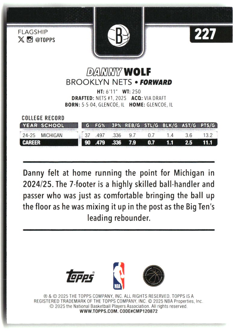 Danny Wolf 2025-26 Topps #227