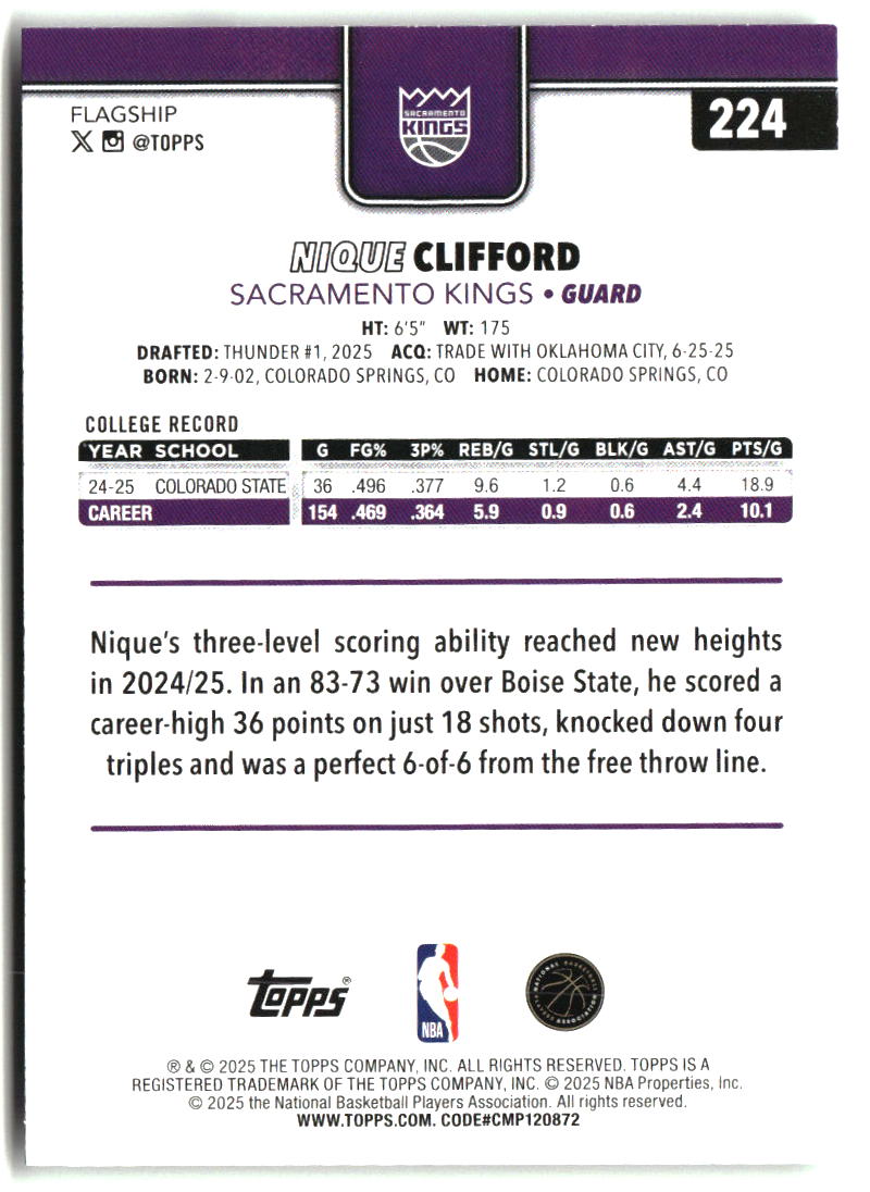 Nique Clifford 2025-26 Topps #224