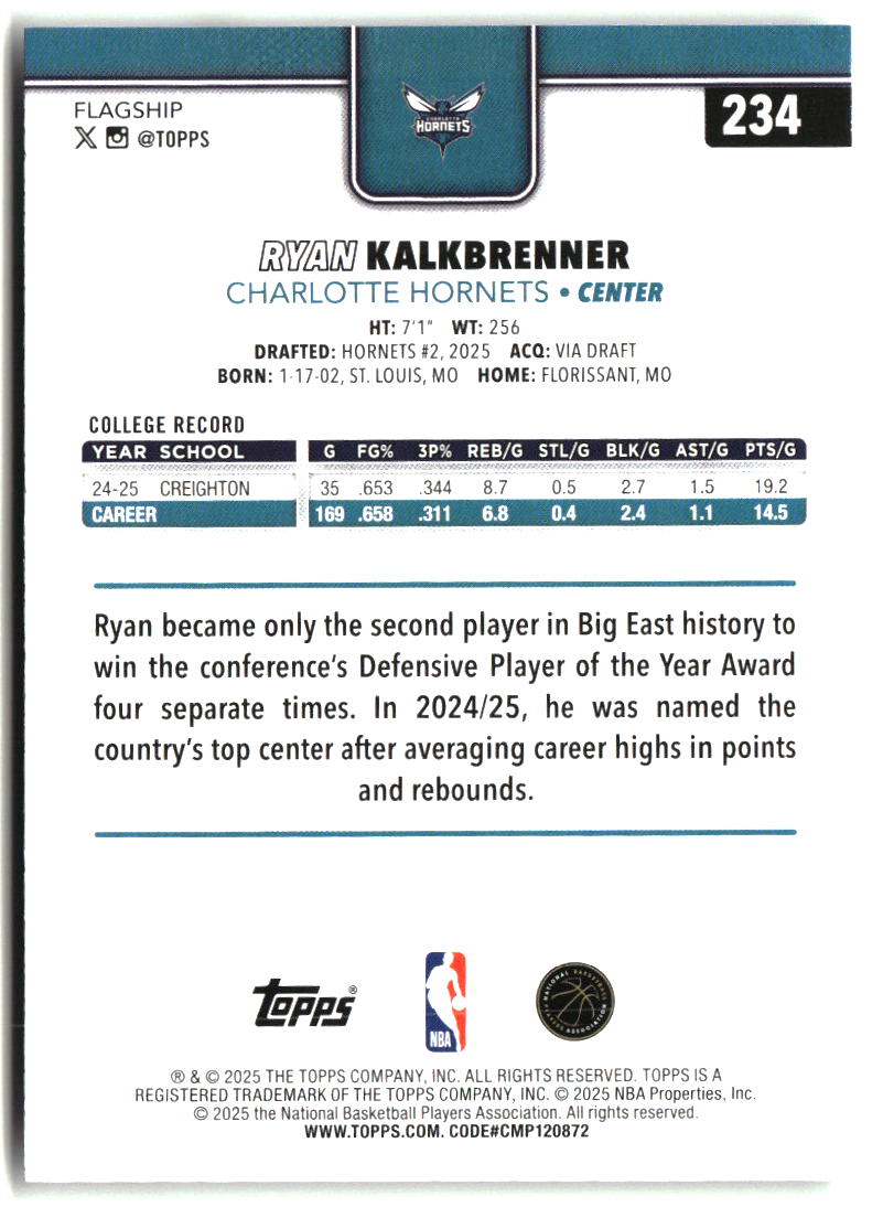 Ryan Kalkbrenner 2025-26 Topps #234