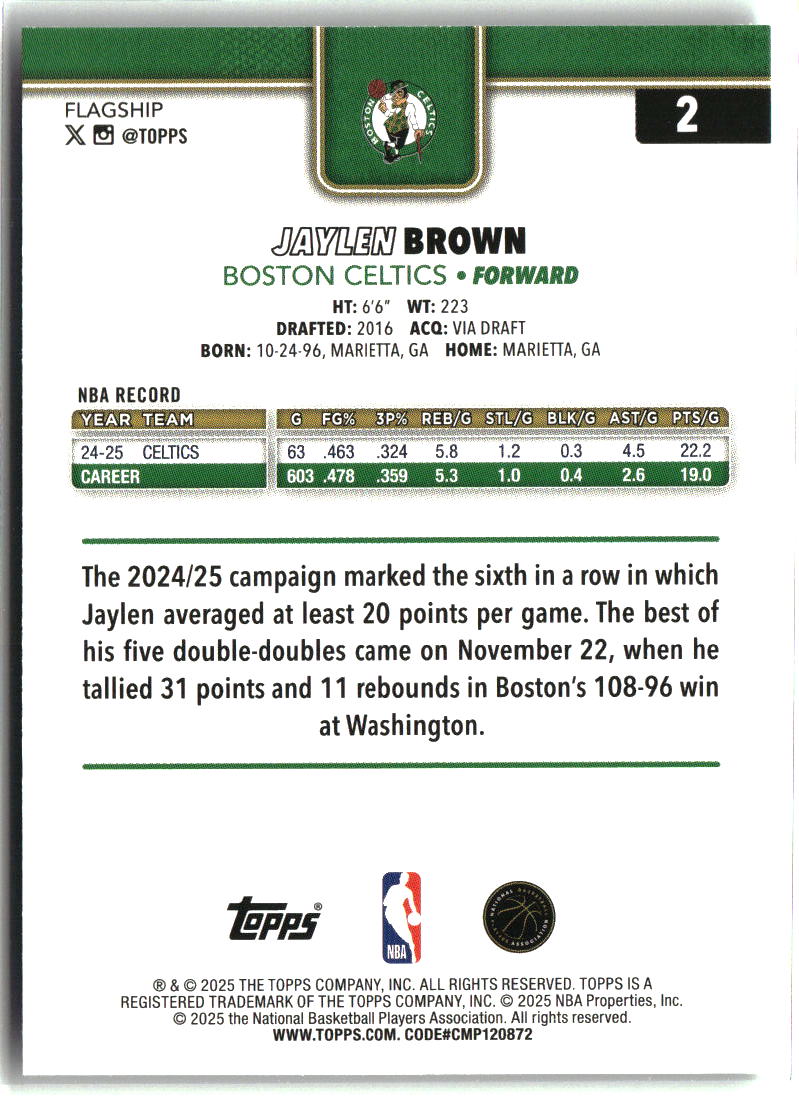 Jaylen Brown 2025-26 Topps Holo Foil #2