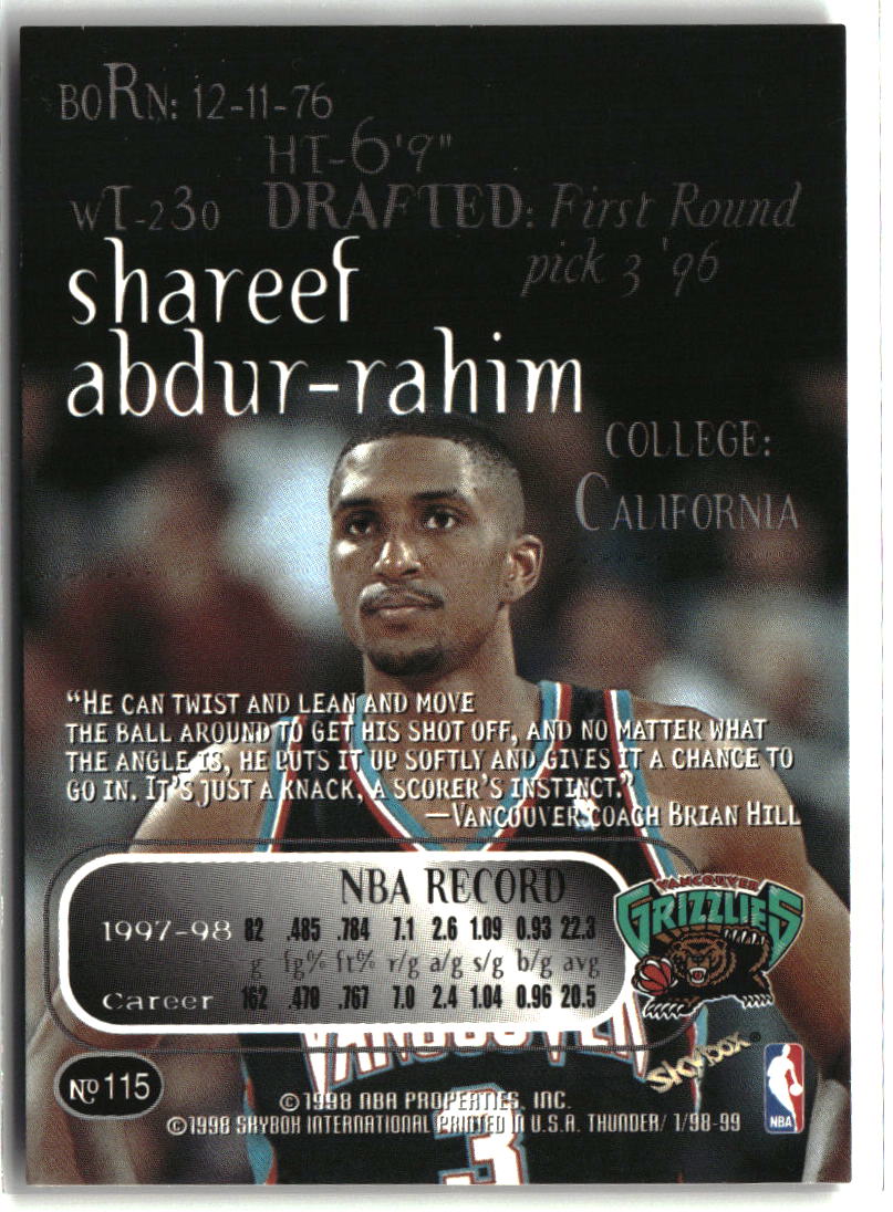 Shareef Abdur-Rahim 1998-99 SkyBox Thunder #115