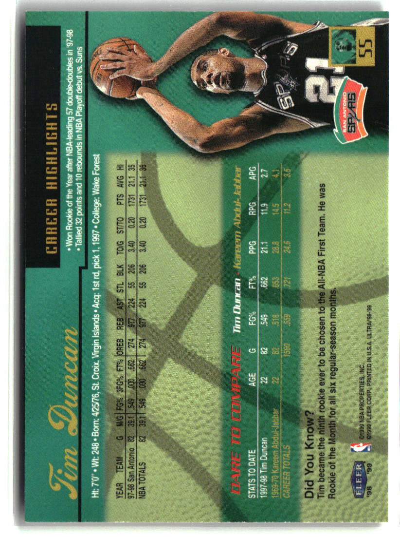 Tim Duncan 1998-99 Ultra #55