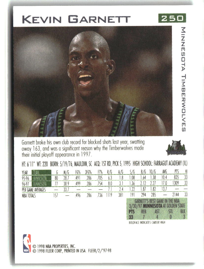 Kevin Garnett 1997-98 Fleer #250