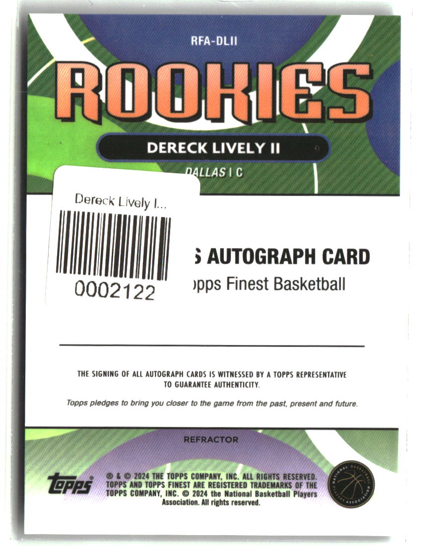Dereck Lively II 2023-24 Finest Rookie Finest Autographs Refractors #RFA-DLII