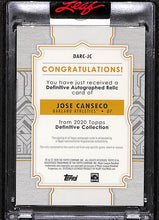 Load image into Gallery viewer, Jose Canseco 2020 Topps Definitive Collection Autograph Relics #DARC-JC #/50