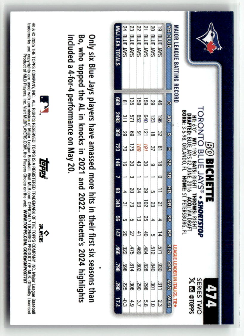 Bo Bichette 2025 Topps Team Color Border #474