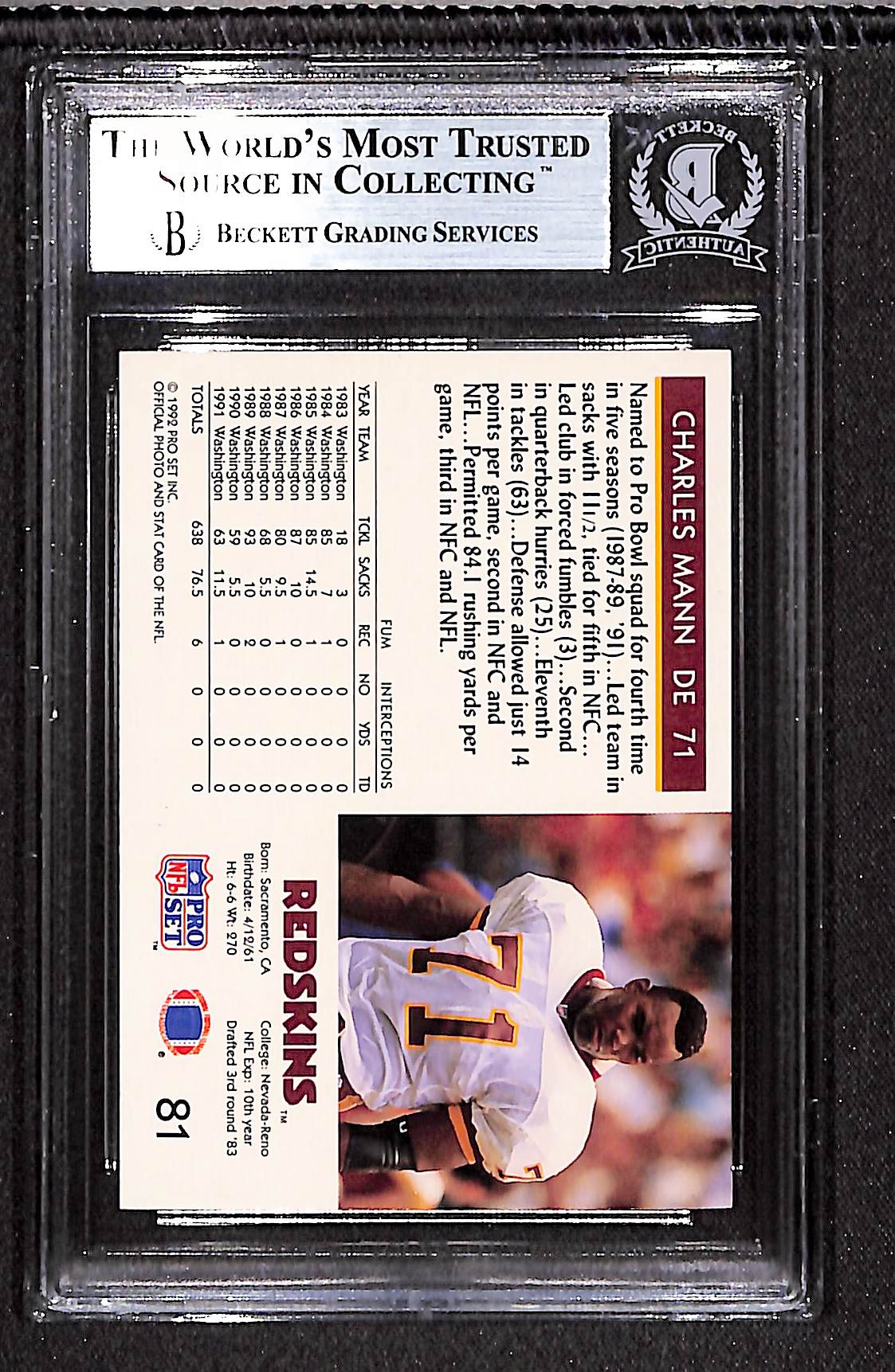 Charles Mann 1992 Pro Set #81 BGS Authentic
