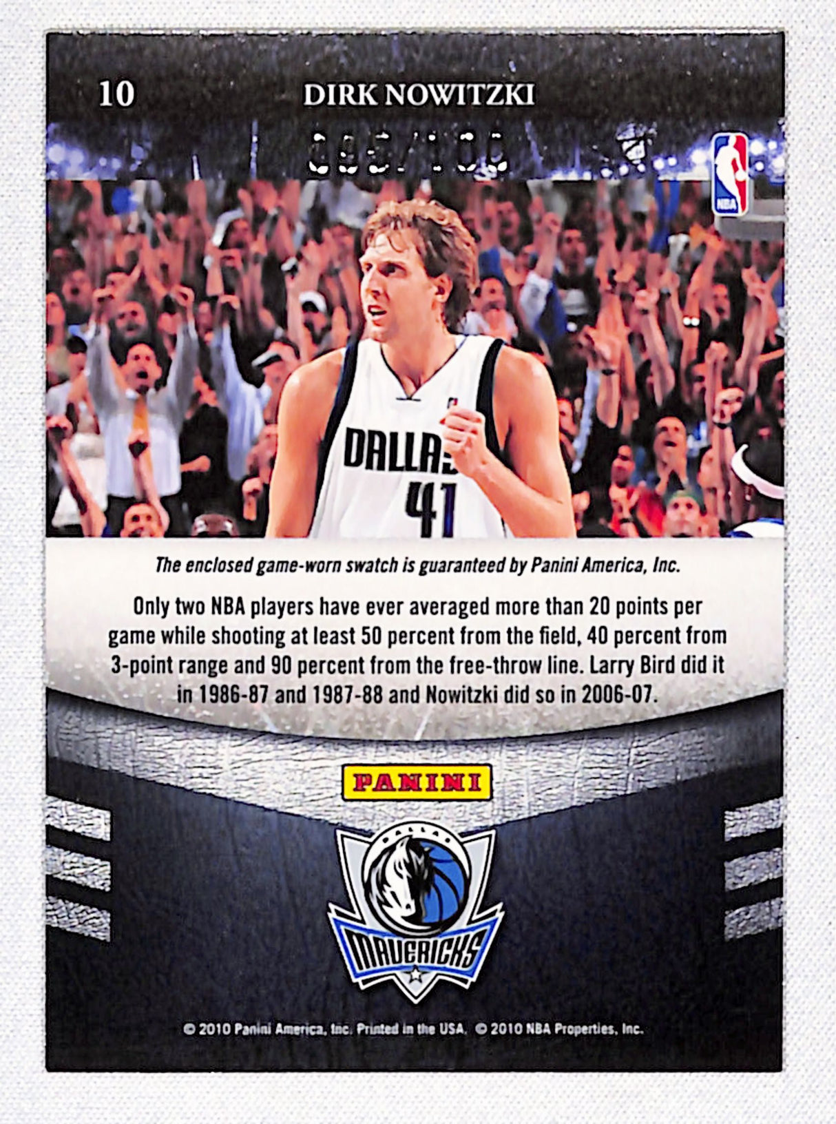 Dirk Nowitzki 2009-10 Absolute Memorabilia Marks of Fame Materials #7 #/100