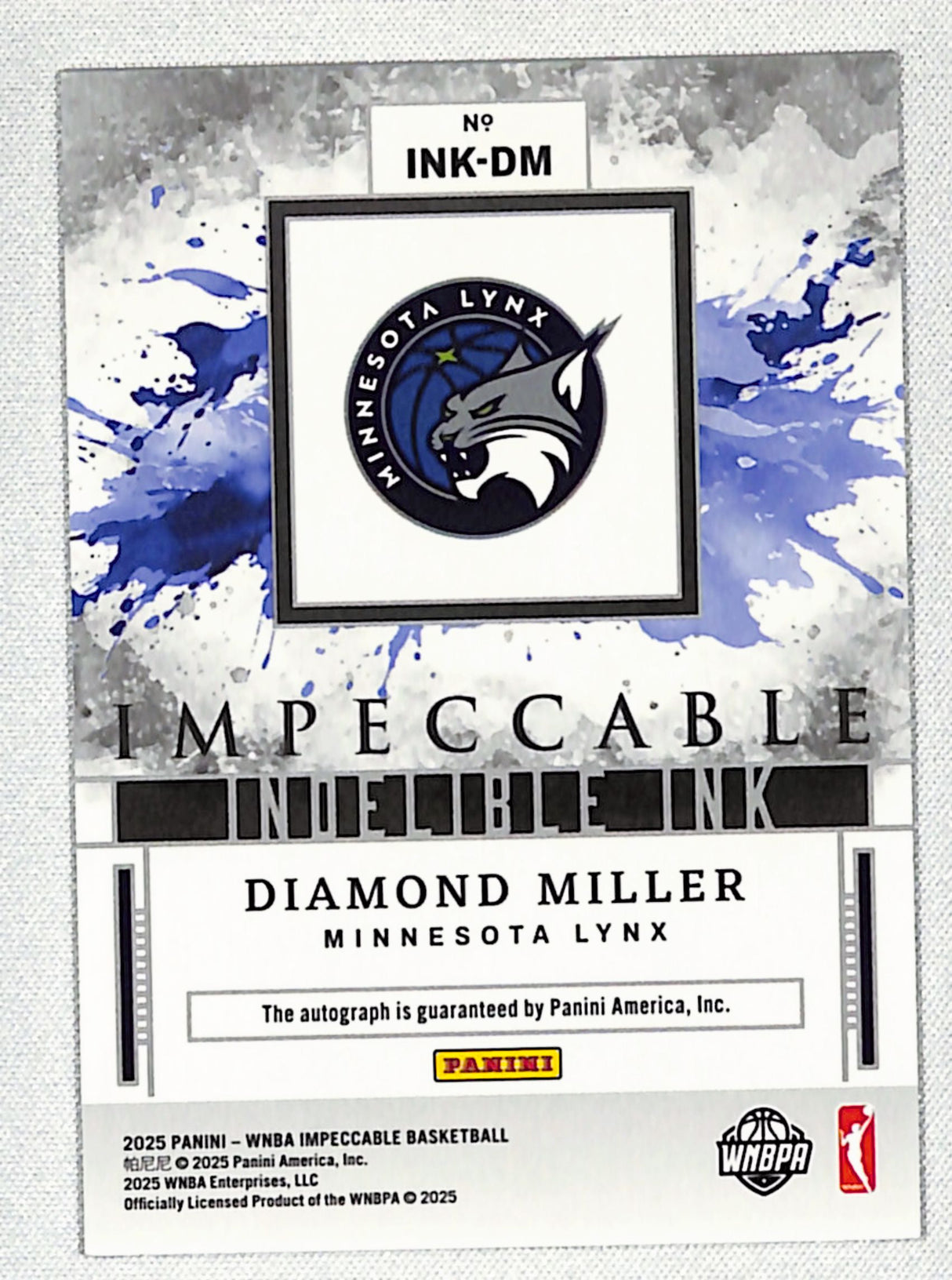 Diamond Miller 2025 Impeccable WNBA Indelible Ink Signatures Gold #INK-DM #/49