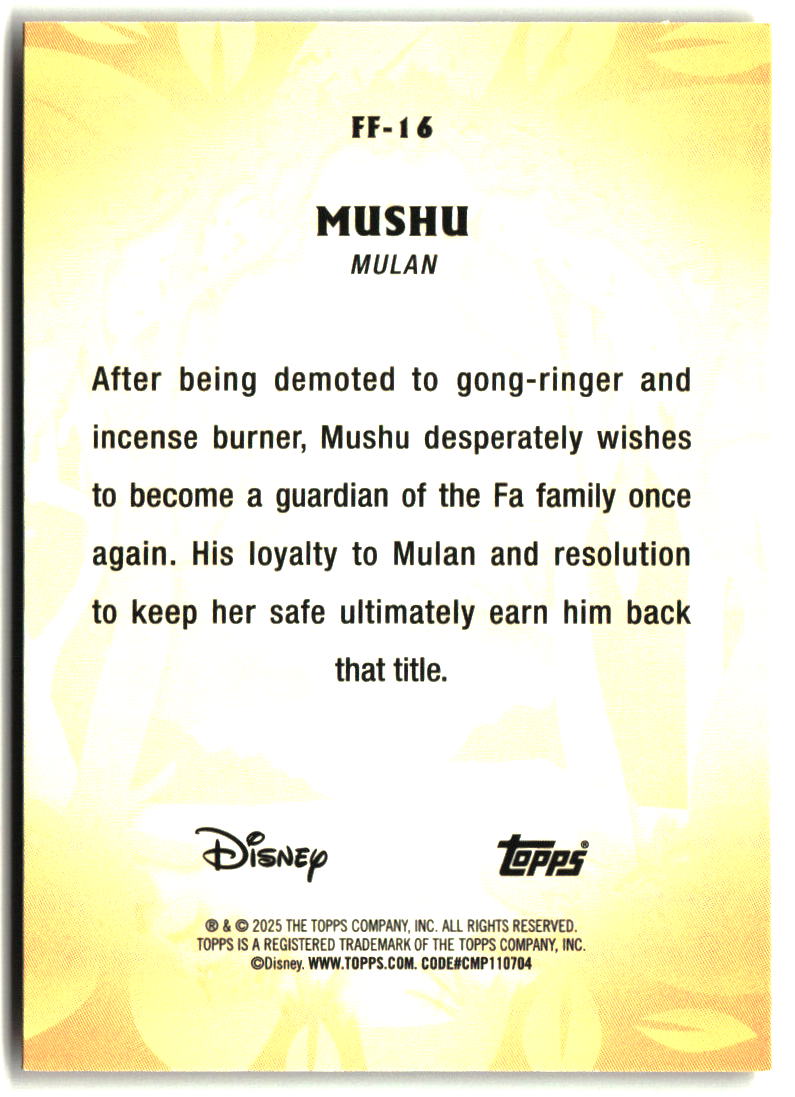 Mushu 2025 Topps Disney Wonder Furry Friends #FF-16