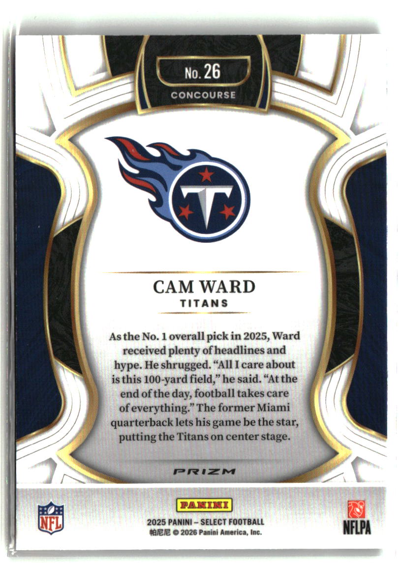 Cam Ward 2025 Panini Select Black and Orange Prizm Shock #26