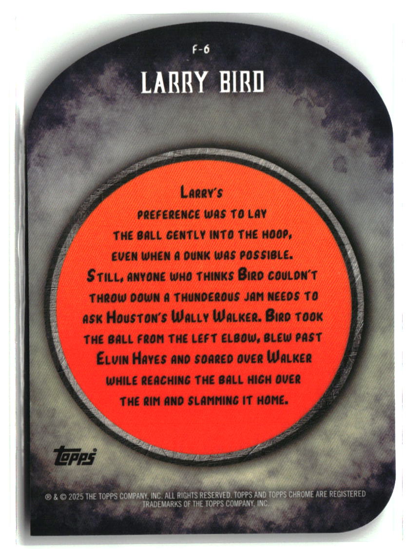Larry Bird 2024-25 Finest Finishers Blue Refractor #F-6 #/150