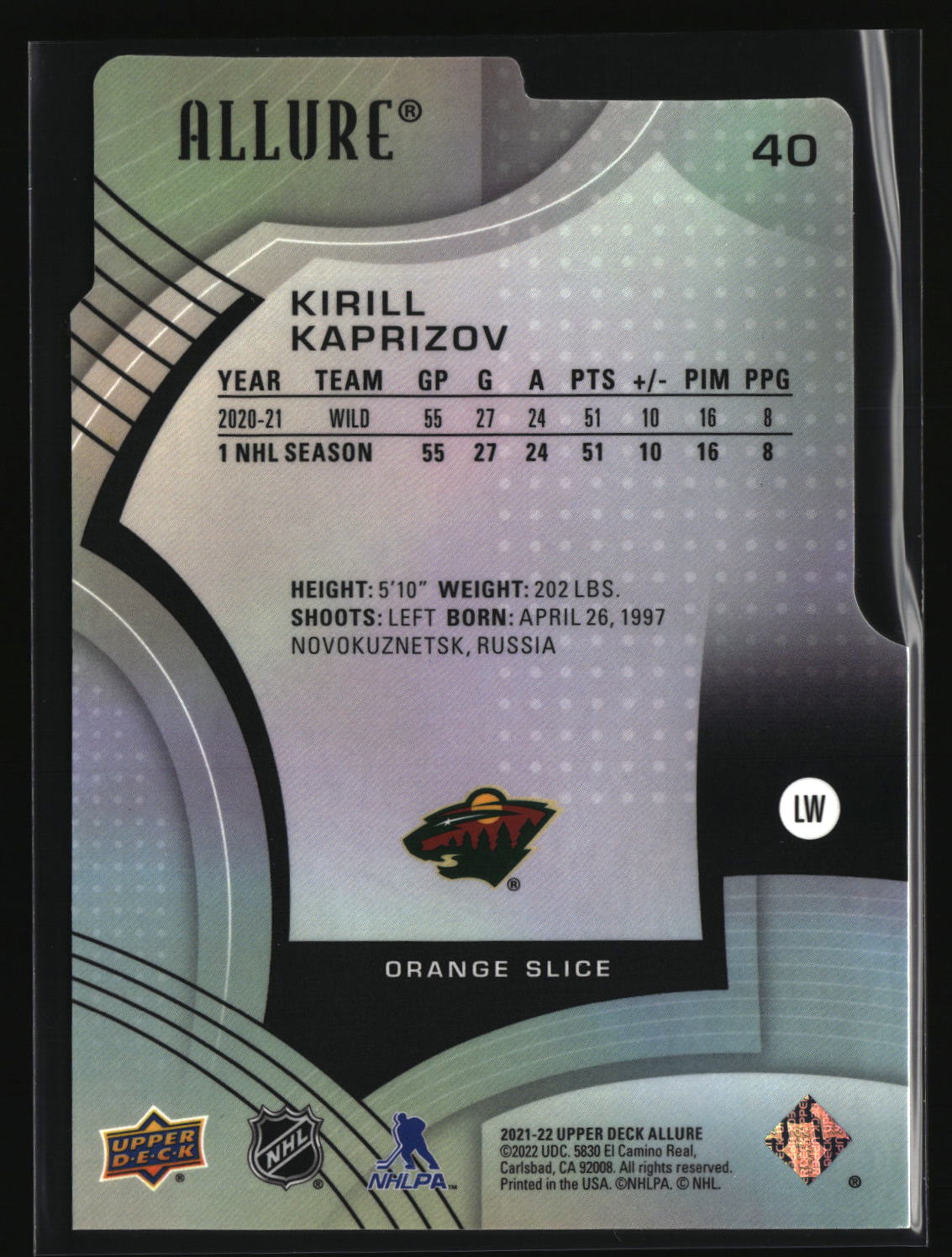 Kirill Kaprizov 2021-22 Upper Deck Allure Orange Slice Die Cut #40