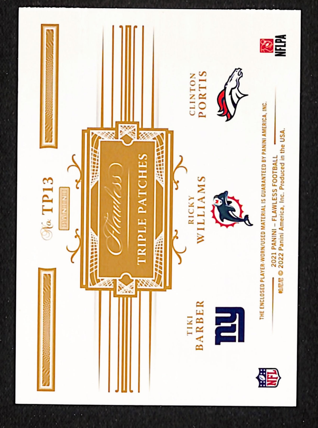 Barber / Williams / Portis 2021 Flawless Triple Patches Sapphire #TP13 #/10