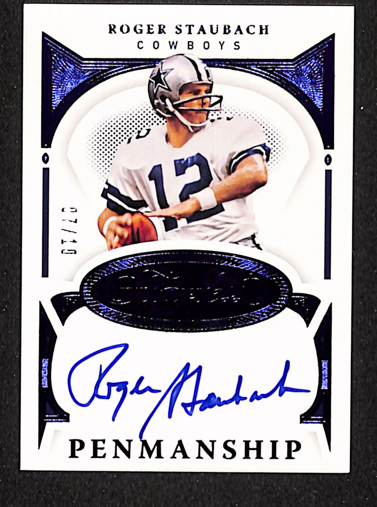 Roger Staubach 2021 Panini Flawless Flawless Penmanship Sapphire #PEN-RST #/10