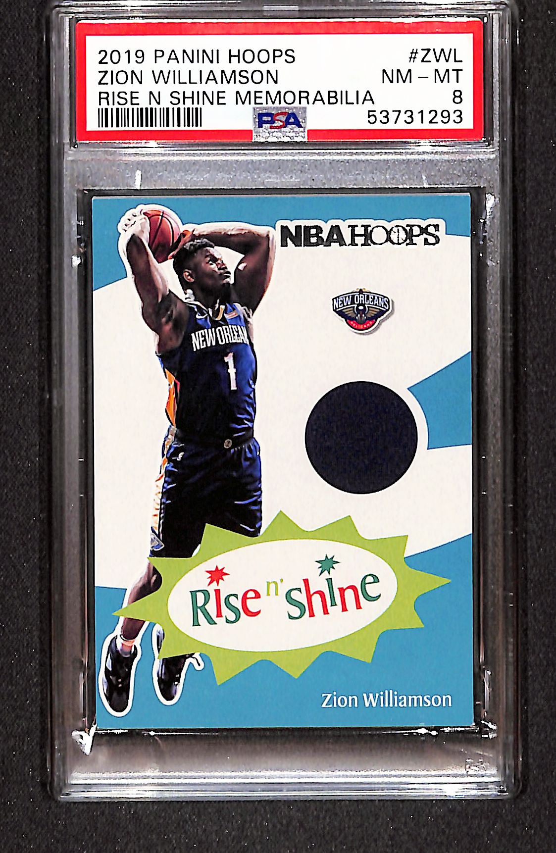 Zion Williamson 2019-20 Hoops Rise N Shine Memorabilia #RS-ZWL PSA 8