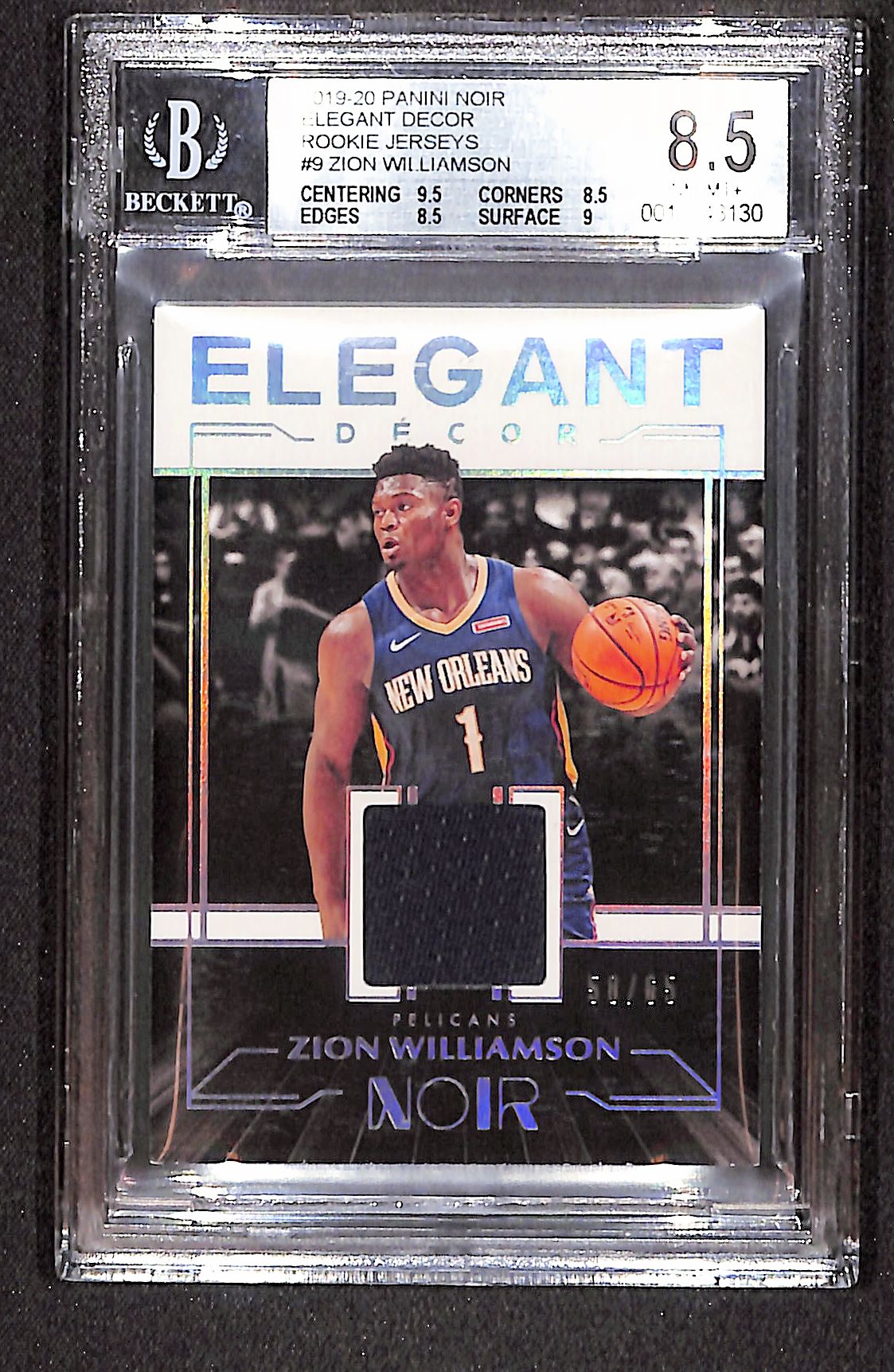 Zion Williamson 2019-20 Noir Elegant Décor Rookie Jerseys #ER-ZWL #/65 BGS 8.5