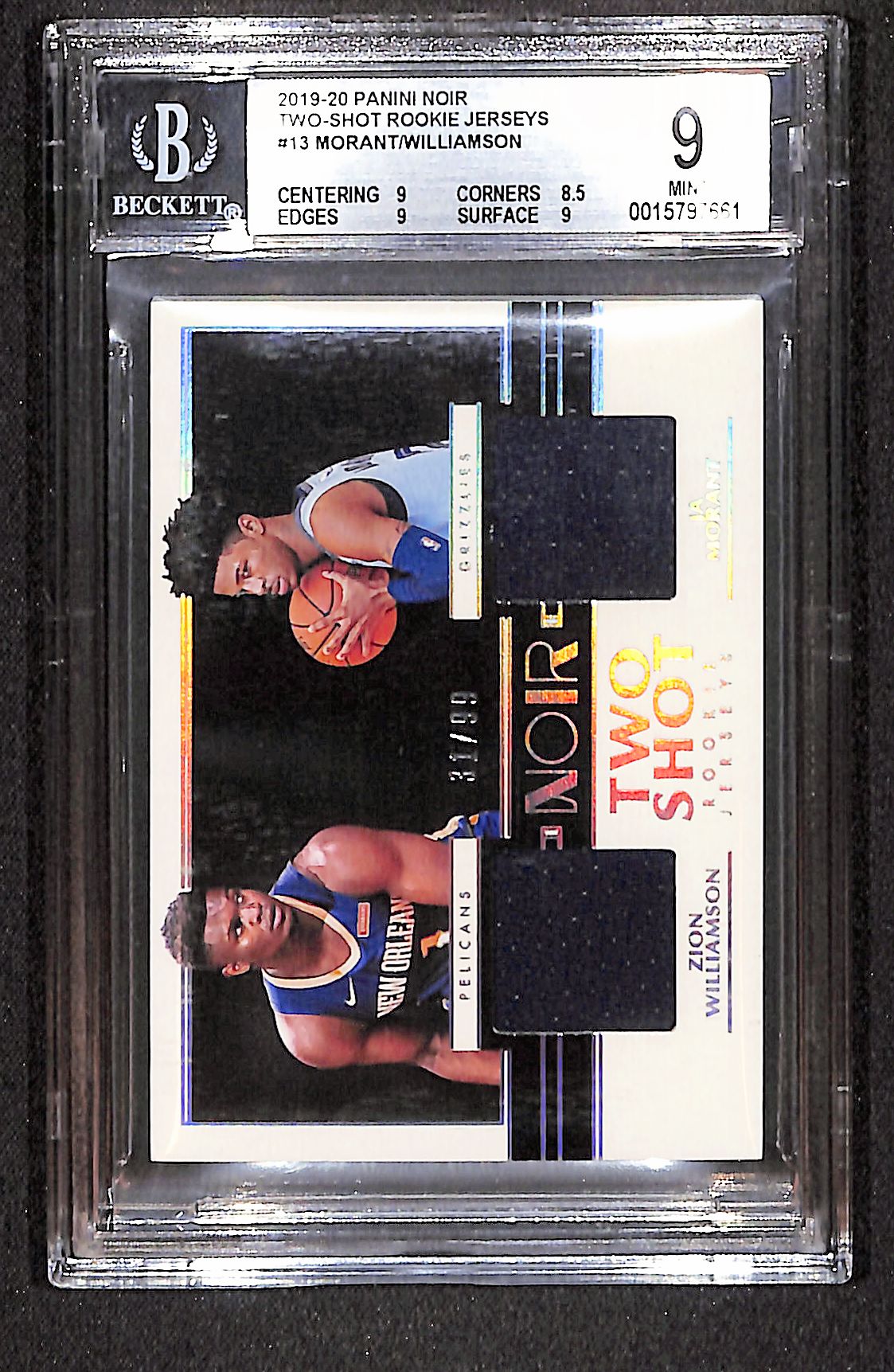 Morant / Williamson 2019-20 Noir Two-Shot Rookie Jerseys #TS-ZJ #/99 BGS 9.0