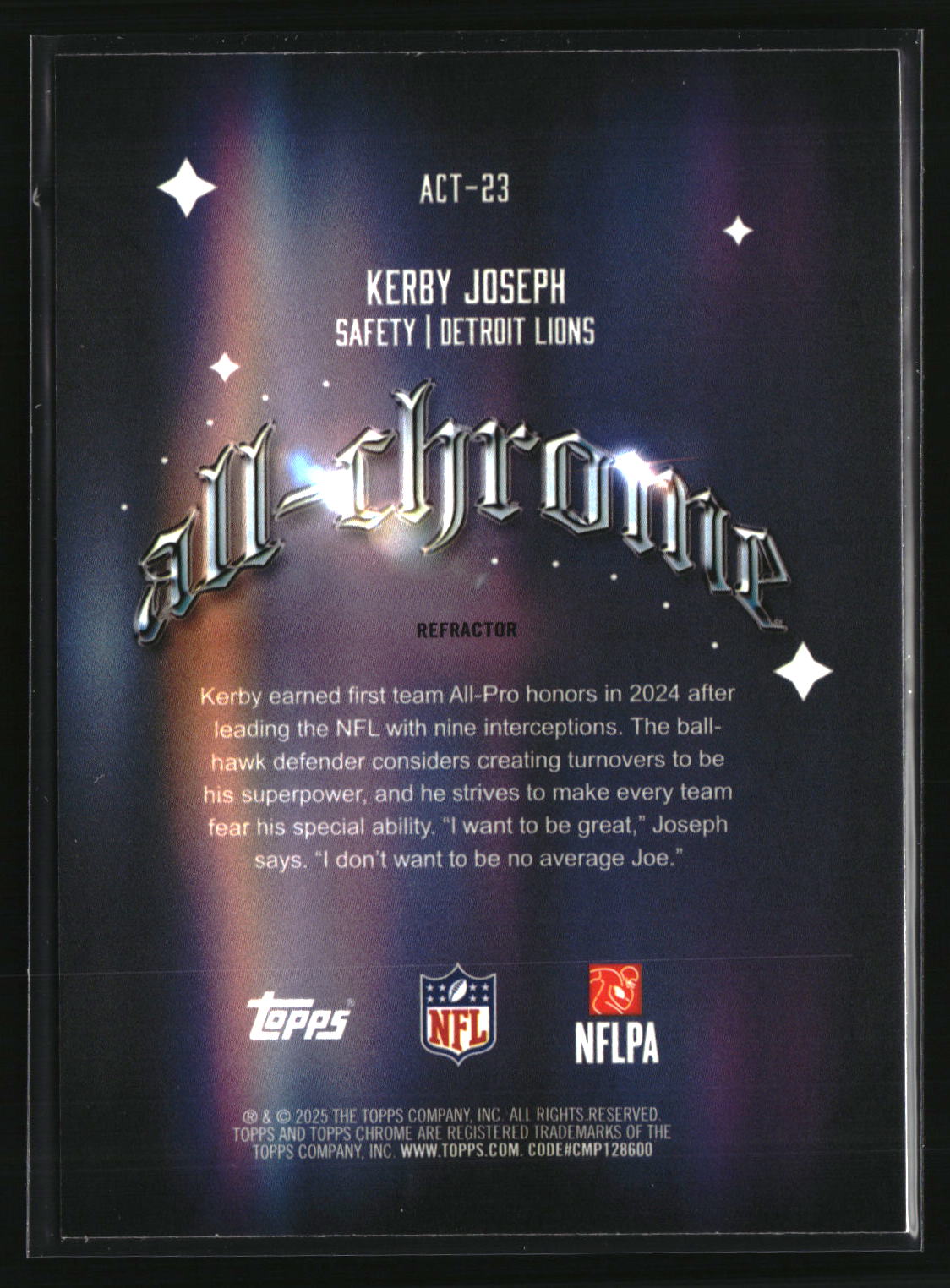 Kerby Joseph 2025 Topps Chrome Football All Chrome Team Refractor #ACT-23