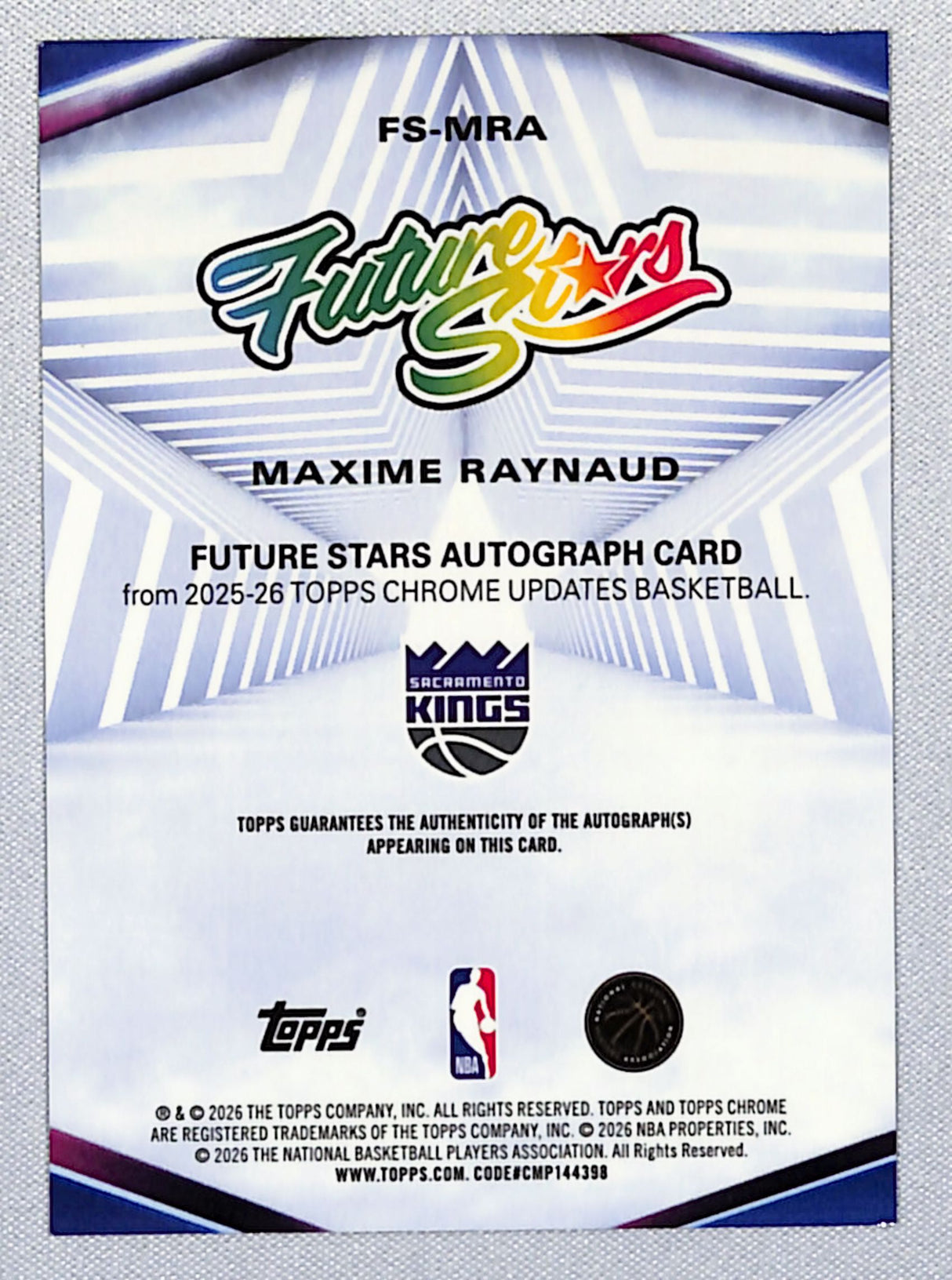 Maxime Raynaud 2025-26 Topps Chrome Update Future Stars Auto Blue #FS-MRA #/150