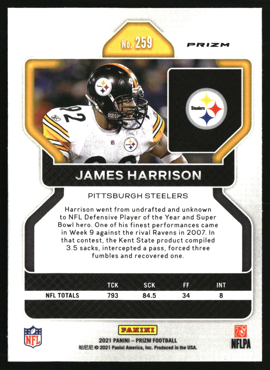 James Harrison 2021 Panini Prizm Black and White Checker #259