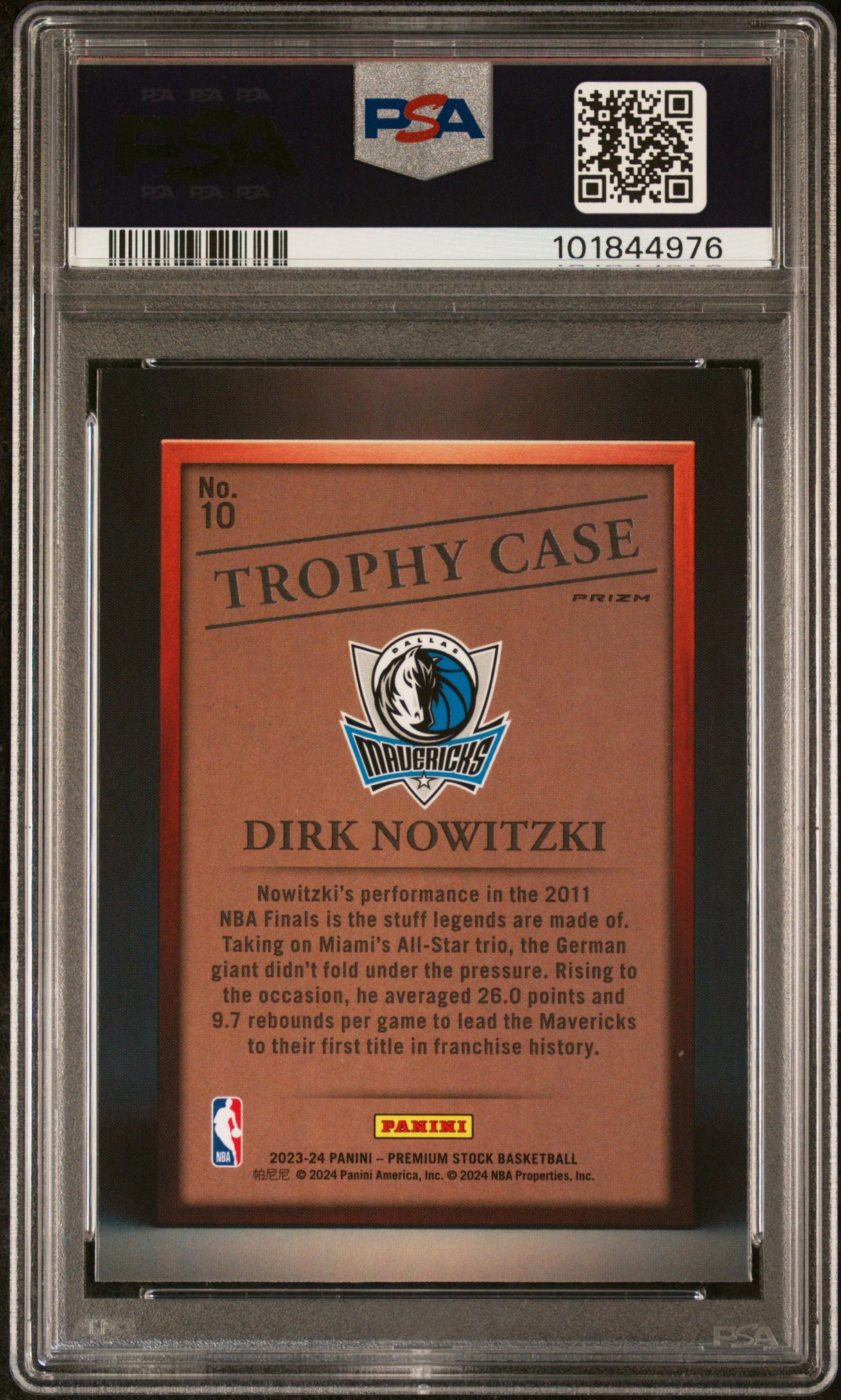 Dirk Nowitzki 2023-24 Hoops Premium Stock Trophy Case Premium #10 PSA 9