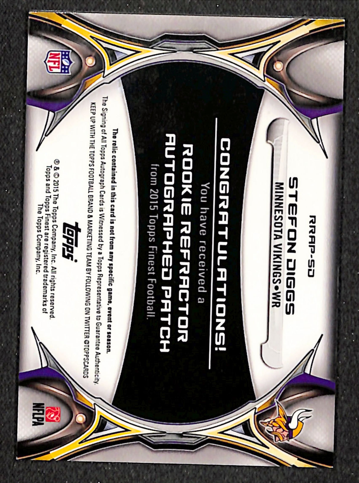 Stefon Diggs 2015 Finest Rookie Patch Autographs Refractors #RRAP-SD