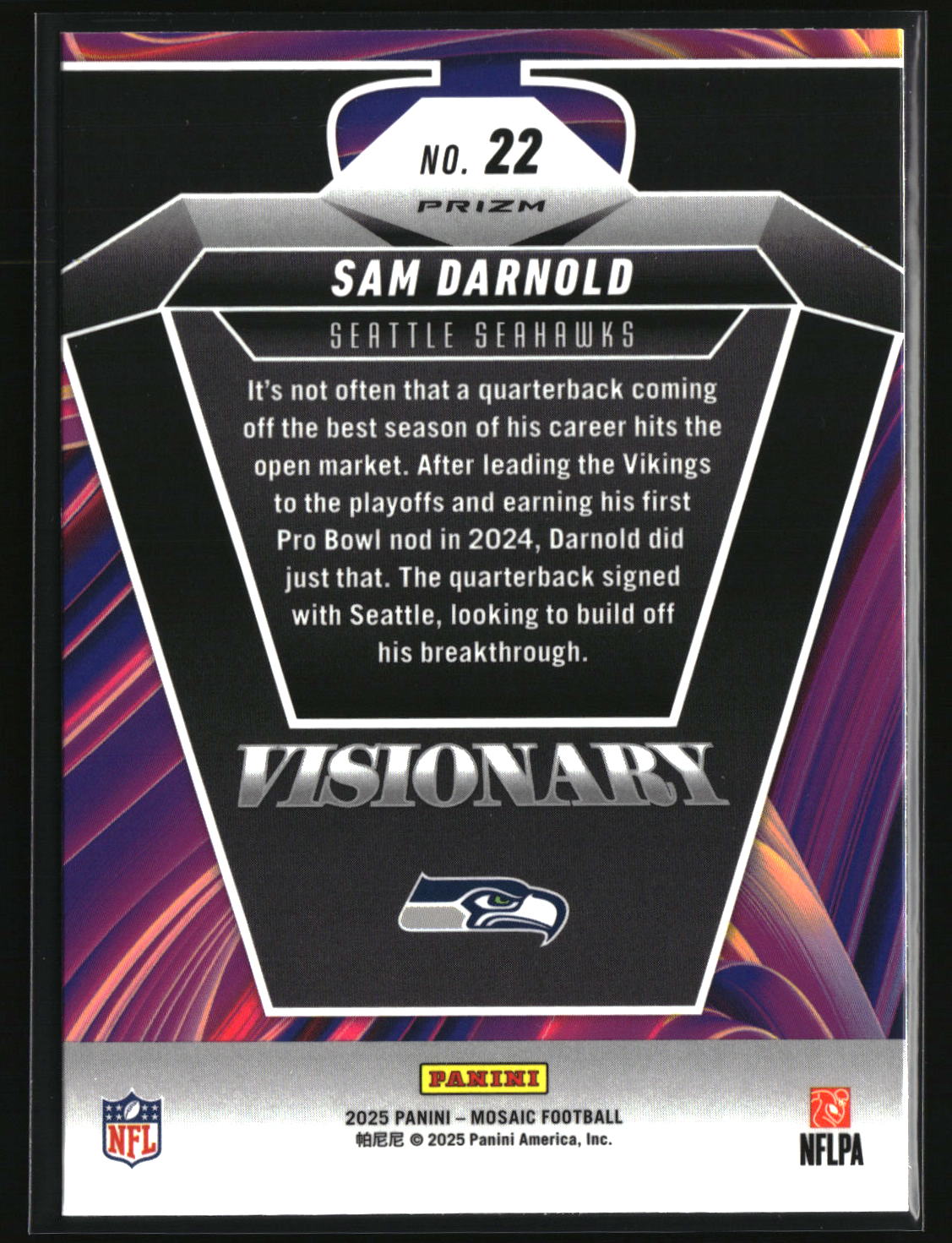 Sam Darnold 2025 Panini Mosaic Visionary #22