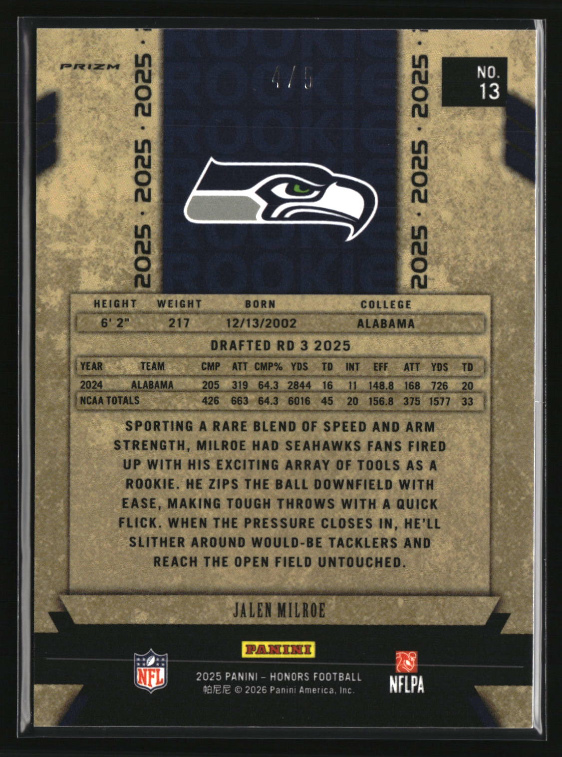 Jalen Milroe 2025 Panini Honors /5 #13