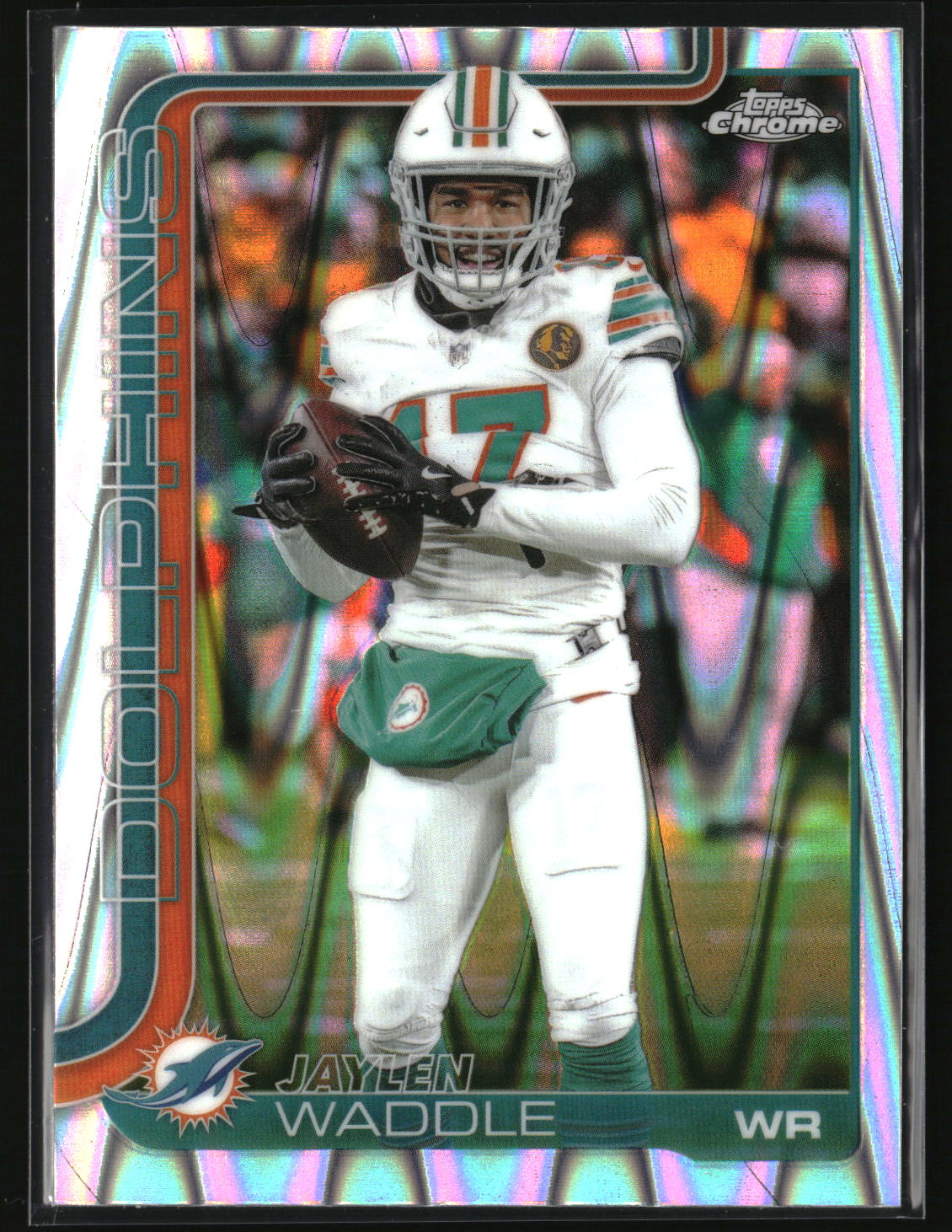 Jaylen Waddle 2025 Topps Chrome Ray Wave Refractor #186