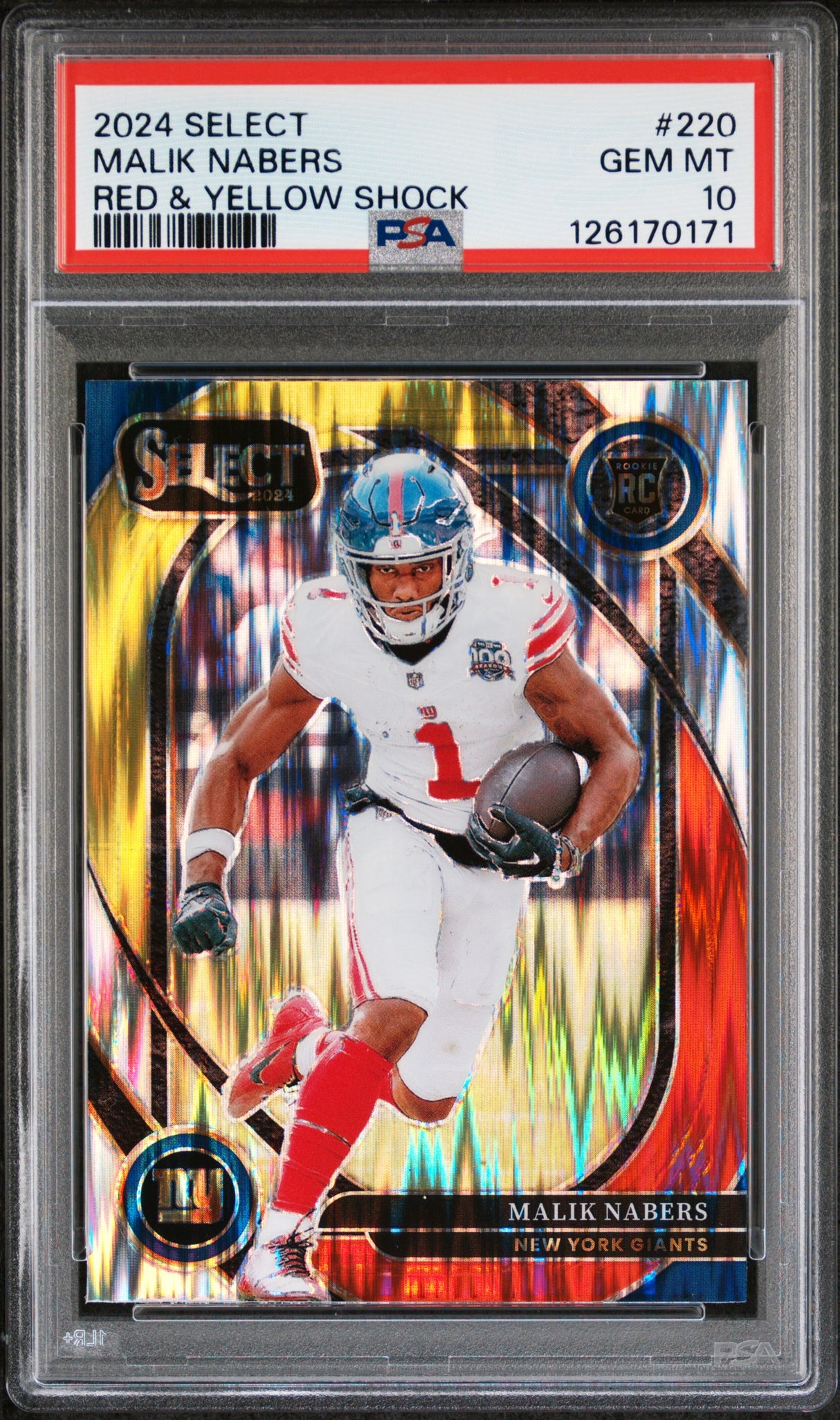 Malik Nabers 2024 Panini Select Red & Yellow Prizm Shock #220 PSA 10