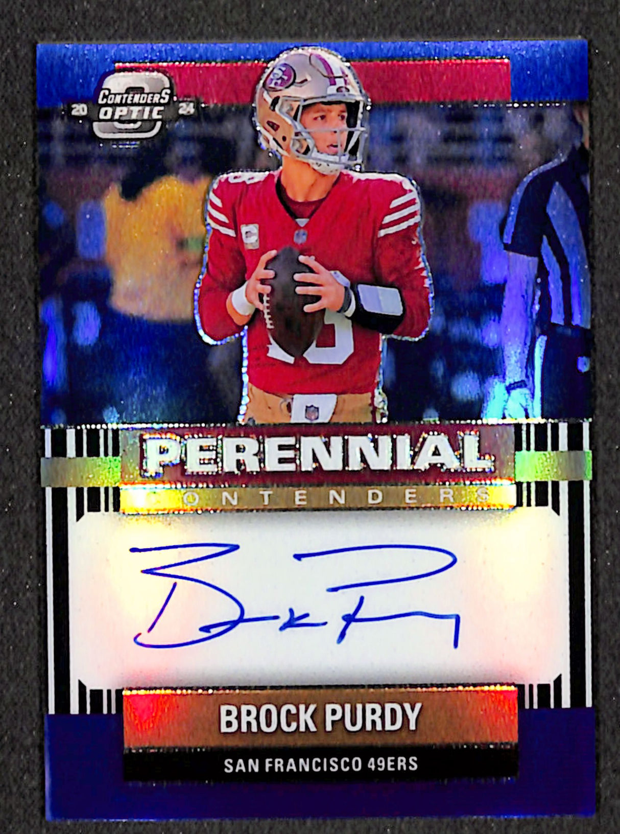 Brock Purdy 2024 Contenders Optic Perennial Contenders Auto Blue #PC-BPY #/75