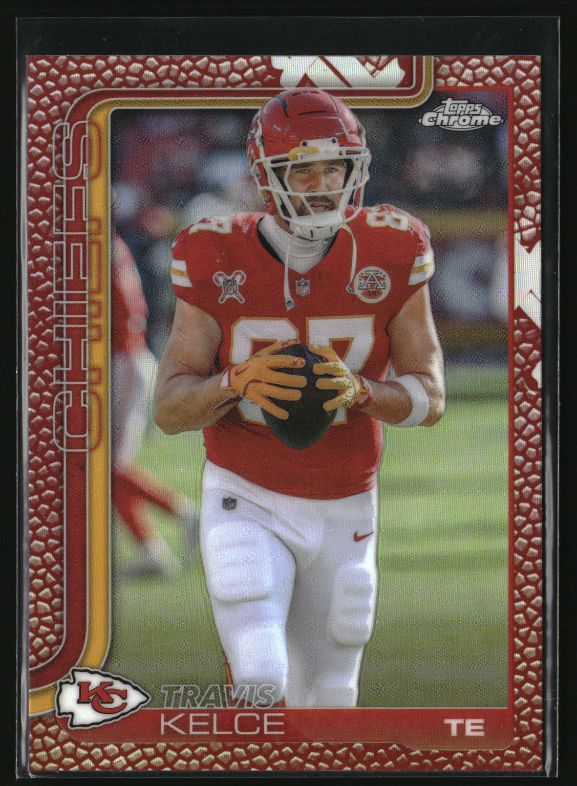 Travis Kelce 2025 Topps Chrome Football Leather Refractor #150