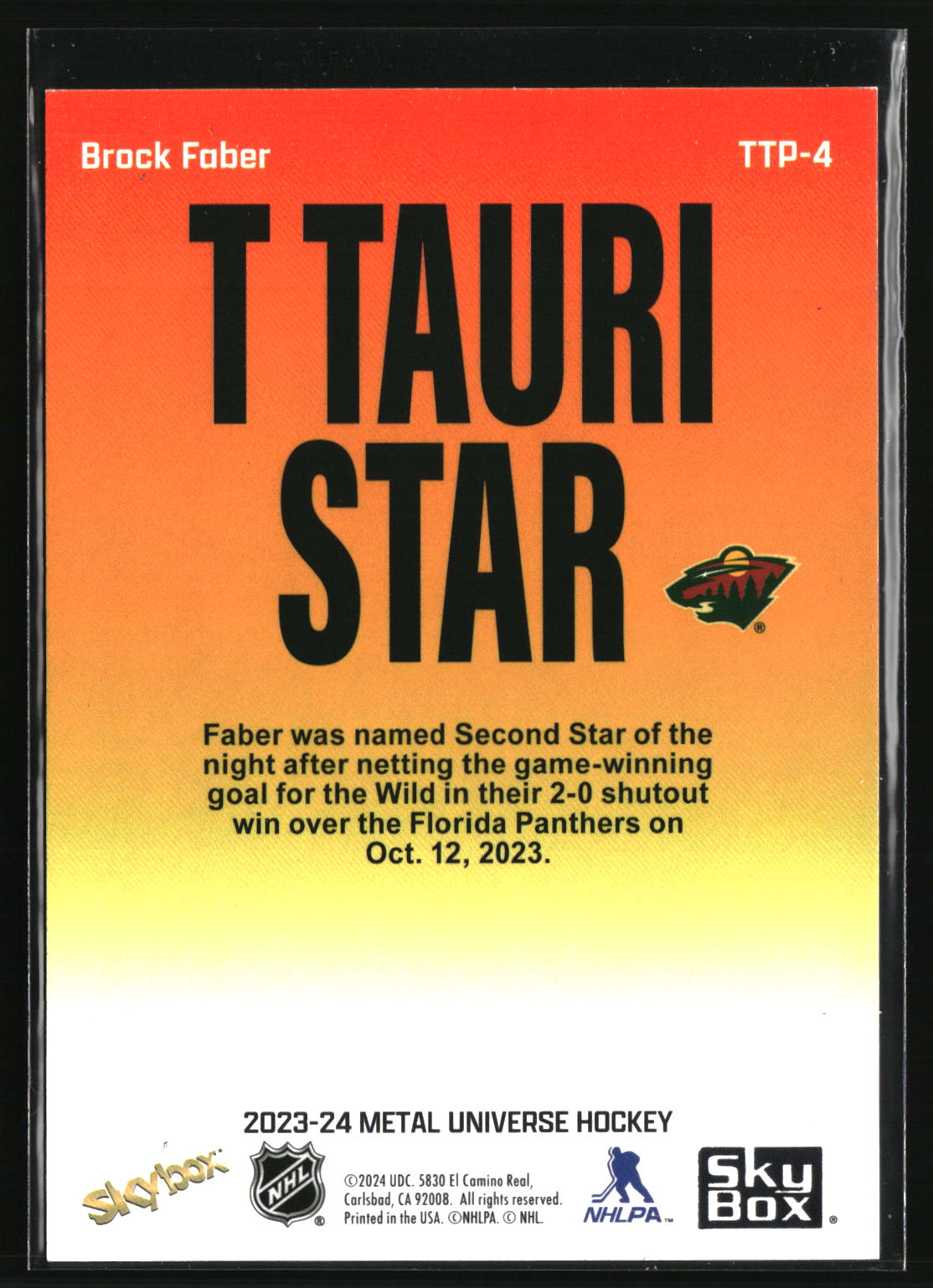Brock Faber 2023-24 SkyBox Metal Universe T Tauri Star #TTP-4