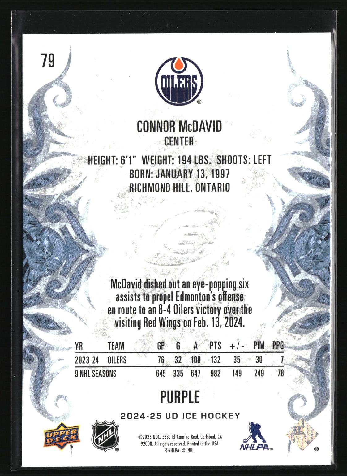 Connor McDavid 2024-25 Upper Deck Ice Purple #79